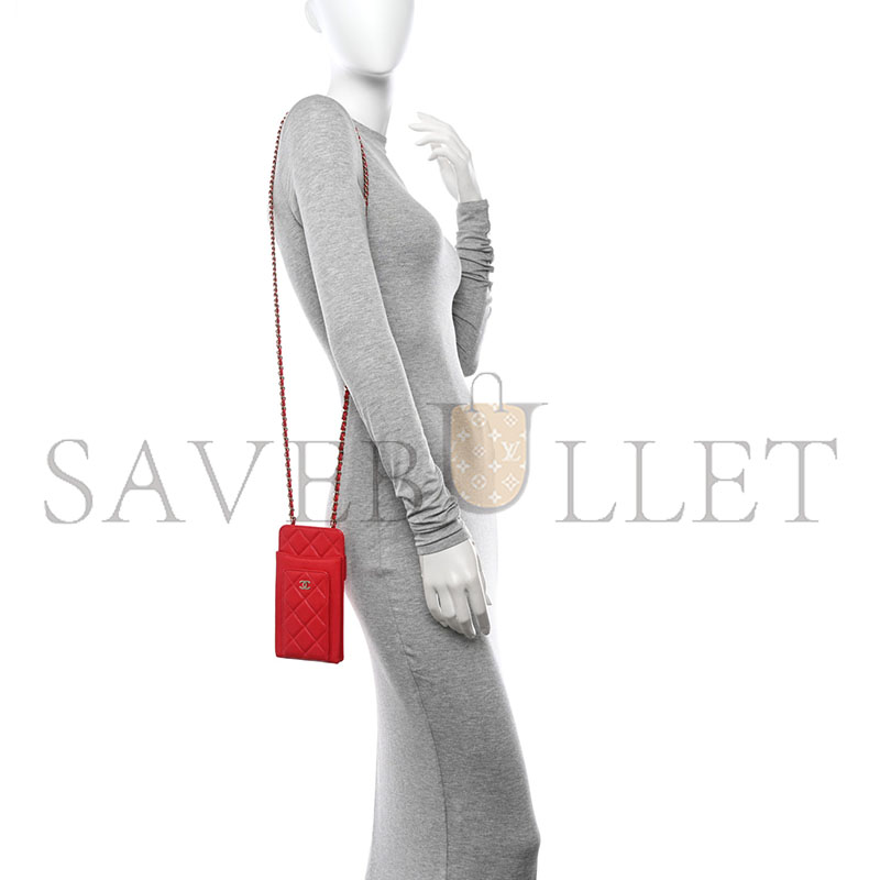CHANEL CAVIAR QUILTED CC PHONE HOLDER RED (18*10*3cm)